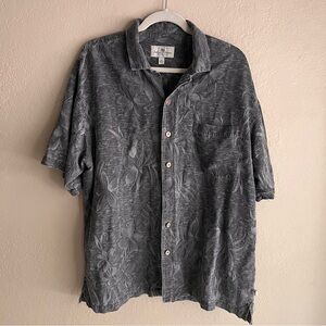 island shores washable silk mens grey floral button down